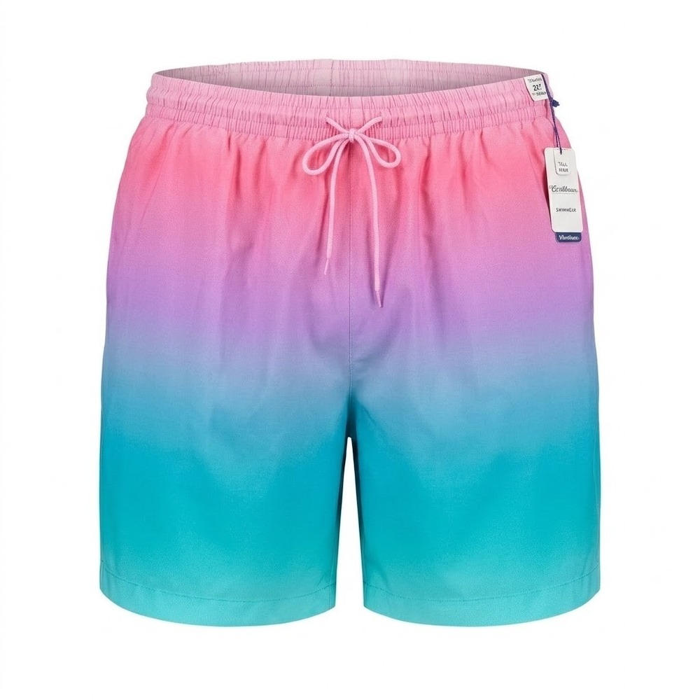 NEW Caribbean Mens 3XB Pink Ombre Swim Trunks‎ Waveliner 4-Way Stretch Quick Dry
